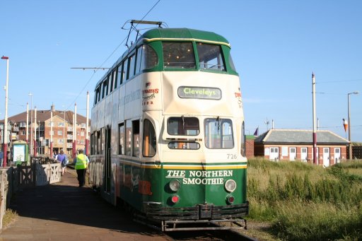 Blackpool Tramway tram 726 at Starr Gate stop
