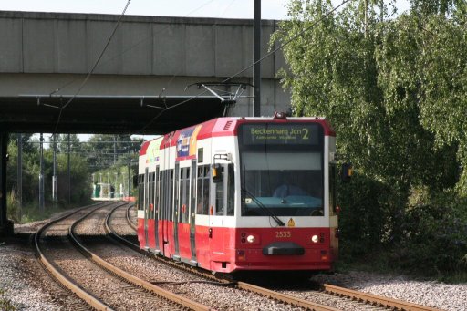 Croydon Tramlink tram 2533 at between Ampere Way and Waddon Marsh