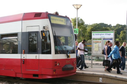 Croydon Tramlink tram 2542 at Addington Village stop