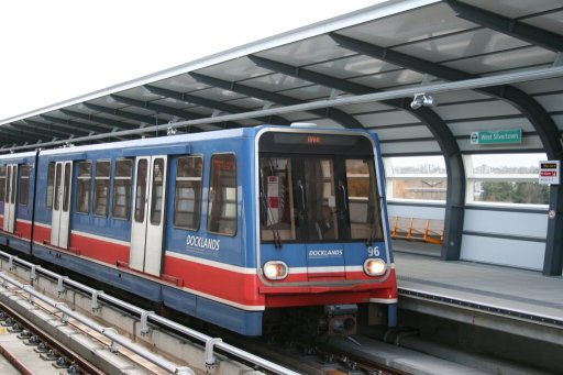 Docklands Light Railway unit 96 at West Silvertown station