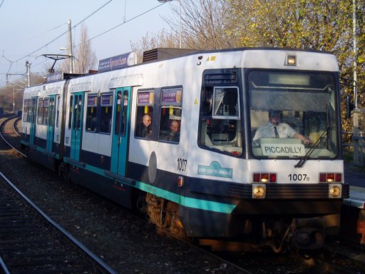 Metrolink tram 1007 at Prestwich stop