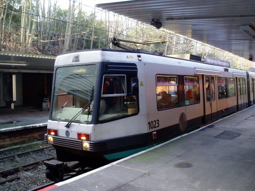 Metrolink tram 1023 at Heaton Park stop