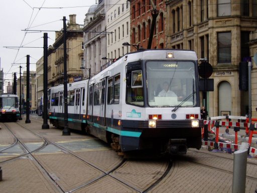 Metrolink tram 1004 at Piccadilly Gardens
