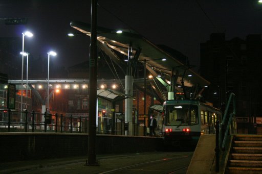 Metrolink tram dawn at Shudehill stop