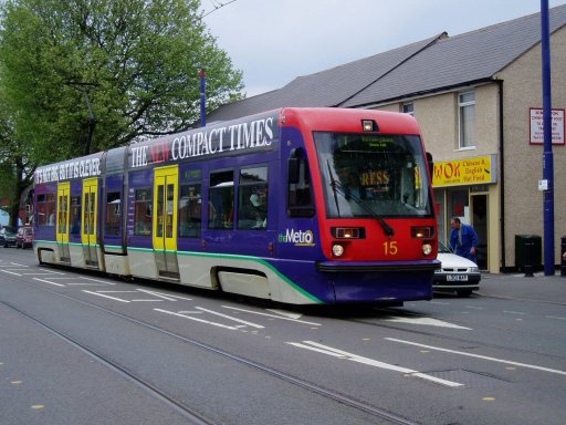 Midland Metro tram 15 at Bilston Road