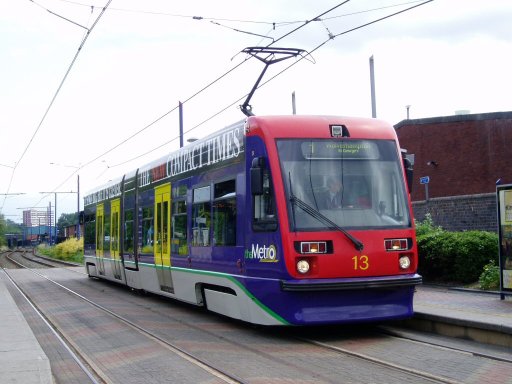 Midland Metro tram 13 at West Bromwich Central stop
