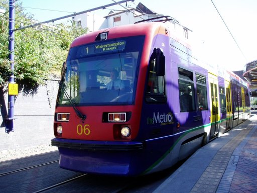 Midland Metro tram 06 at Bilston Central stop