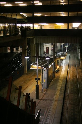 Midland Metro tram stop at night