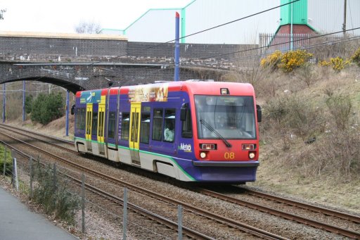 Midland Metro tram 08 at Colliery Road