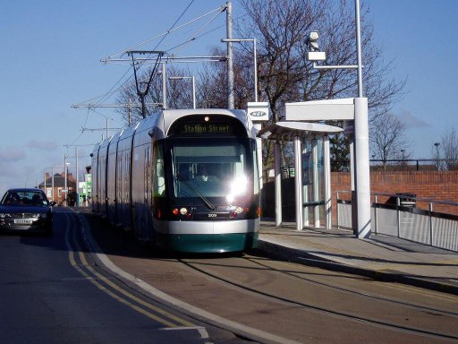 Nottingham Express Transit tram First day at Hyson Green Market stop