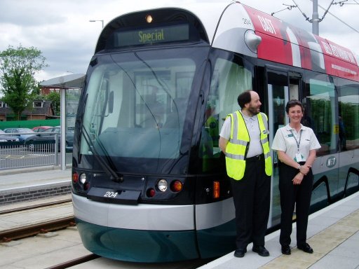 Nottingham Express Transit tram TLRS tour at Hucknall stop