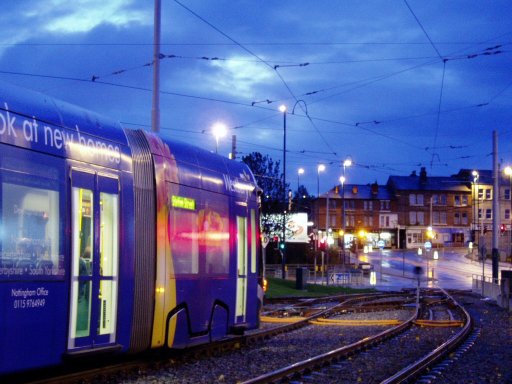 Nottingham Express Transit tram dawn at Wilkinson Street