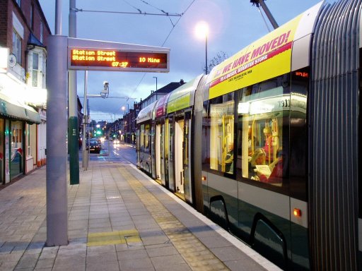 Nottingham Express Transit tram dawn at Radford Road stop