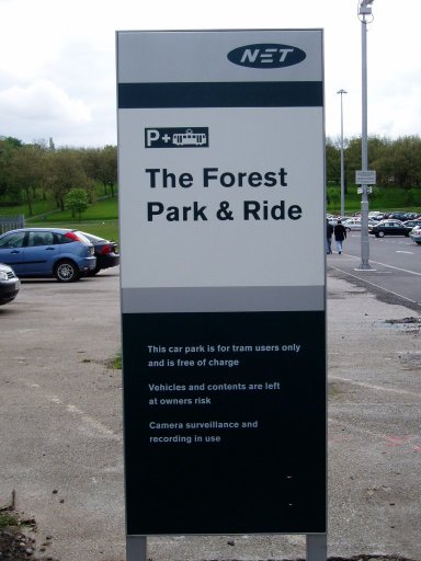 Nottingham Express Transit sign at The Forest stop