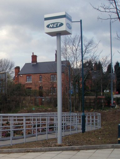 Nottingham Express Transit sign at Cinderhill stop