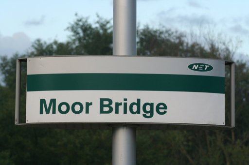 Nottingham Express Transit sign at Moor Bridge stop