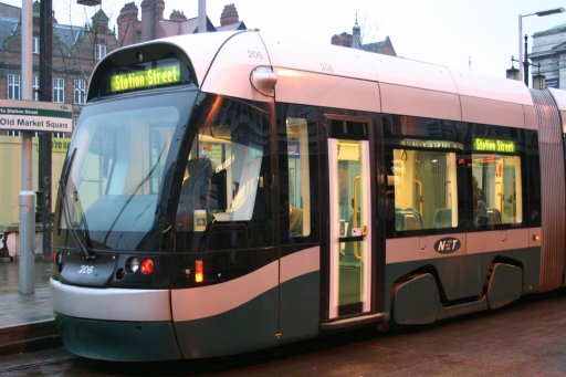Nottingham Express Transit tram 206 at Old Market Square stop
