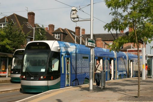 Nottingham Express Transit tram 201 at High School stop