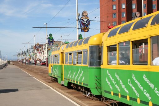 Blackpool Tramway tram Progress Twin Cars at Hilton Hotel, North Promenade, Blackpool