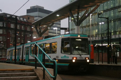 Metrolink tram 1026 at Shudehill stop