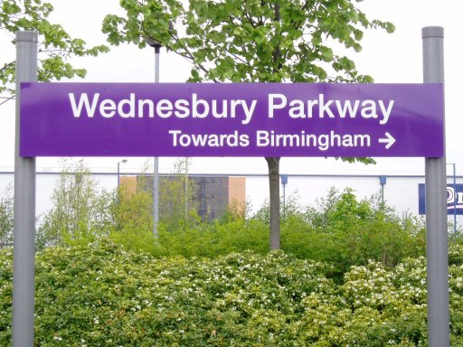 Midland Metro sign at Wednesbury Parkway stop