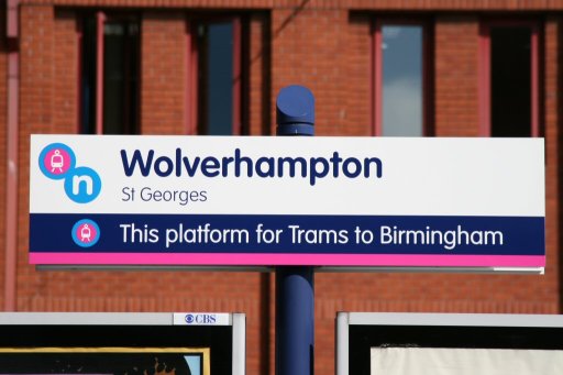 Midland Metro sign at Wolverhampton, St. George's stop