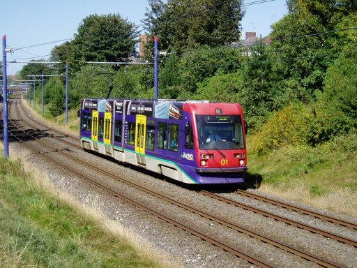 Midland Metro tram 01 at Between Kenrick Park and Trinity Way