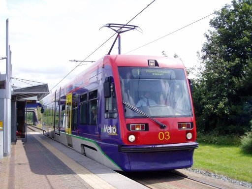 Midland Metro tram 03 at Bradley Lane stop