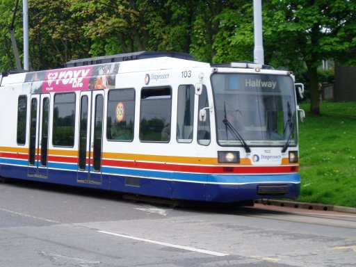 Sheffield Supertram tram 103 at Birley Moor Road