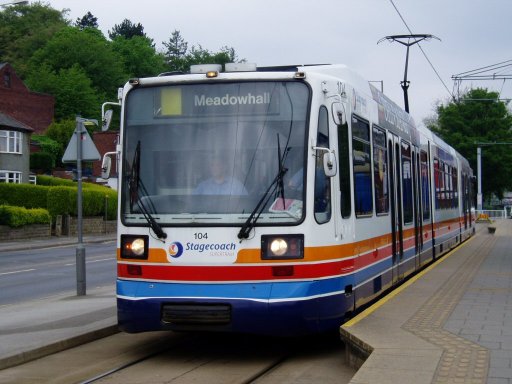 Sheffield Supertram tram 104 at Middlewood stop