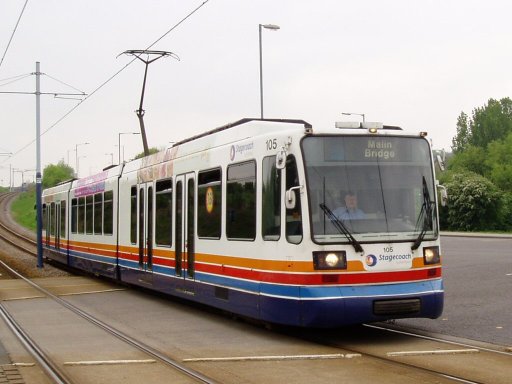 Sheffield Supertram tram 105 at Westfield stop