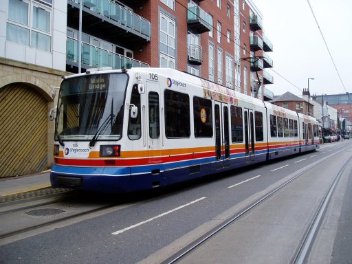 Sheffield Supertram tram 105 at West Street stop
