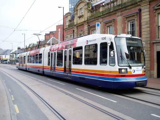 Sheffield Supertram tram 106 at West Street