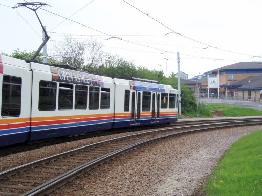 Sheffield Supertram tram 108 at Crystal Peaks stop