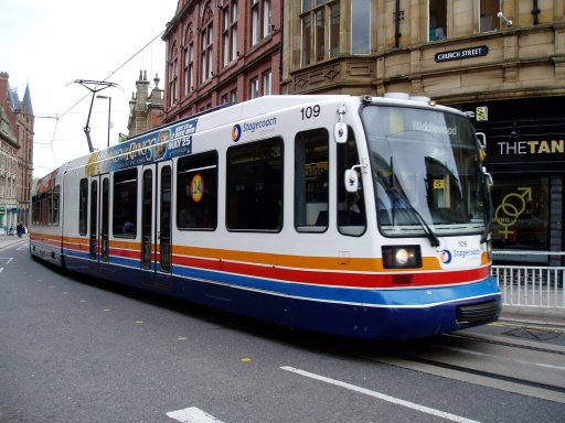 Sheffield Supertram tram 109 at Church Street