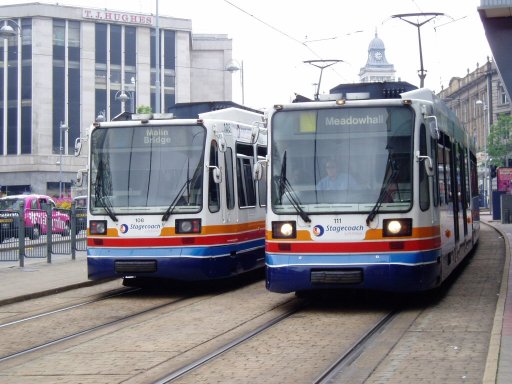 Sheffield Supertram tram 111 at city