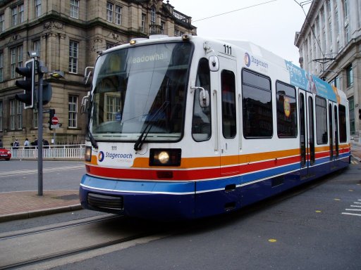 Sheffield Supertram tram 111 at Church Street