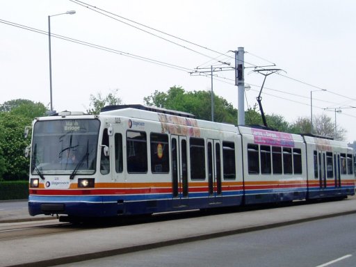 Sheffield Supertram tram 115 at Hollinsend stop