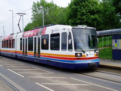 Sheffield Supertram tram 116 at Bamforth Street stop