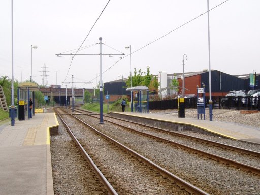 Sheffield Supertram tram stop at Meadowhall South/Tinsley