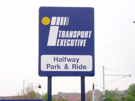 Sheffield Supertram sign at Halfway stop