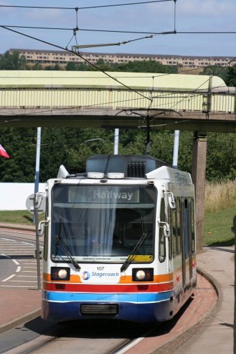 Sheffield Supertram tram 107 at Park Grange Road