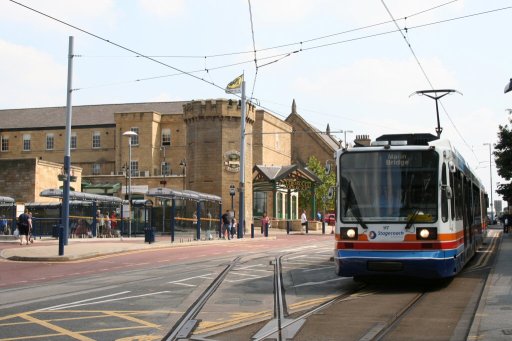 Sheffield Supertram tram 117 at Hillsborough Barracks