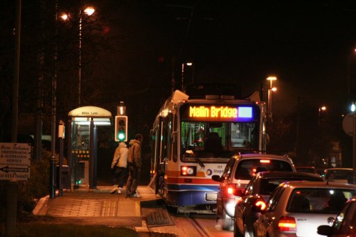 Sheffield Supertram tram night at White Lane stop