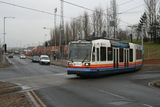 Sheffield Supertram tram 118 at Woodbourn Road