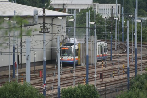 Sheffield Supertram tram 107 at Nunnery depot