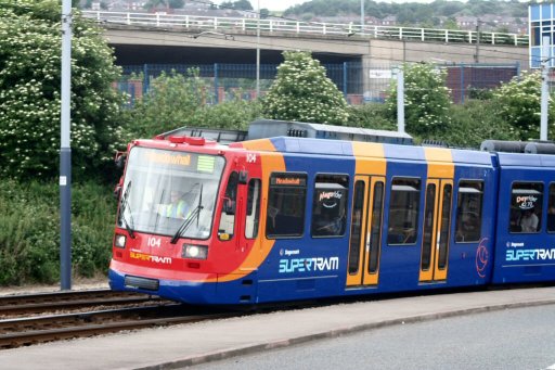 Sheffield Supertram tram 104 at Nunnery Square