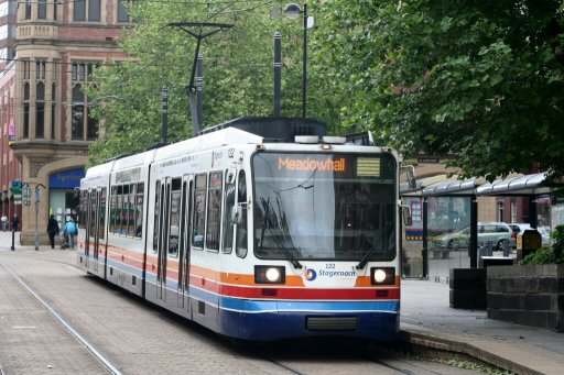 Sheffield Supertram tram 122 at Cathedral stop