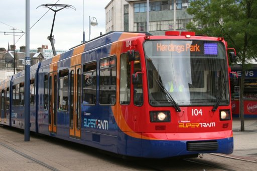 Sheffield Supertram tram 104 at High Street
