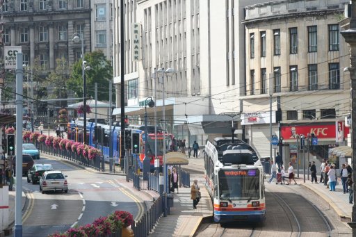 Sheffield Supertram Middlewood route at Fitzalan Square/Ponds Forge stop